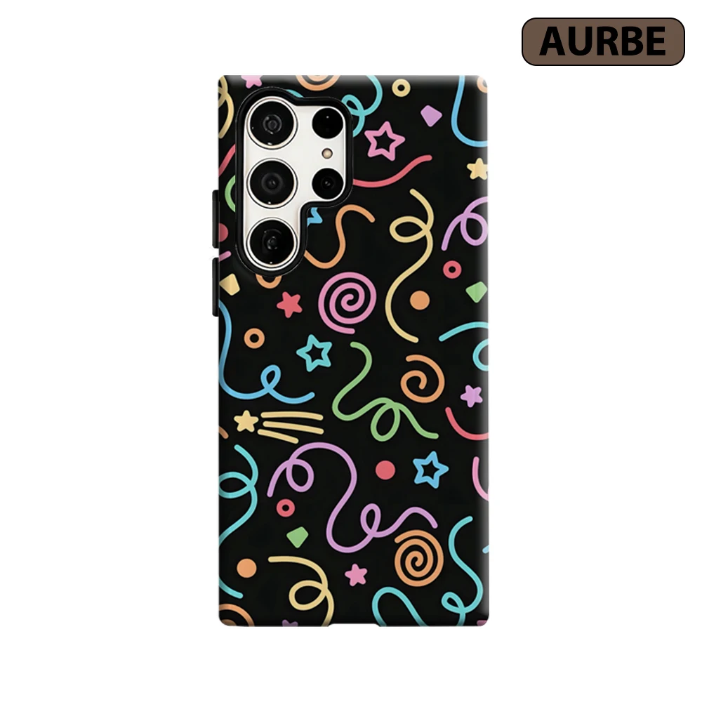 Colorful Confetti Stars Phone Case for Samsung Galaxy S26 S25 Ultra S24 S23 Ultra Plus Shockproof Double Layer Tough Back Cover