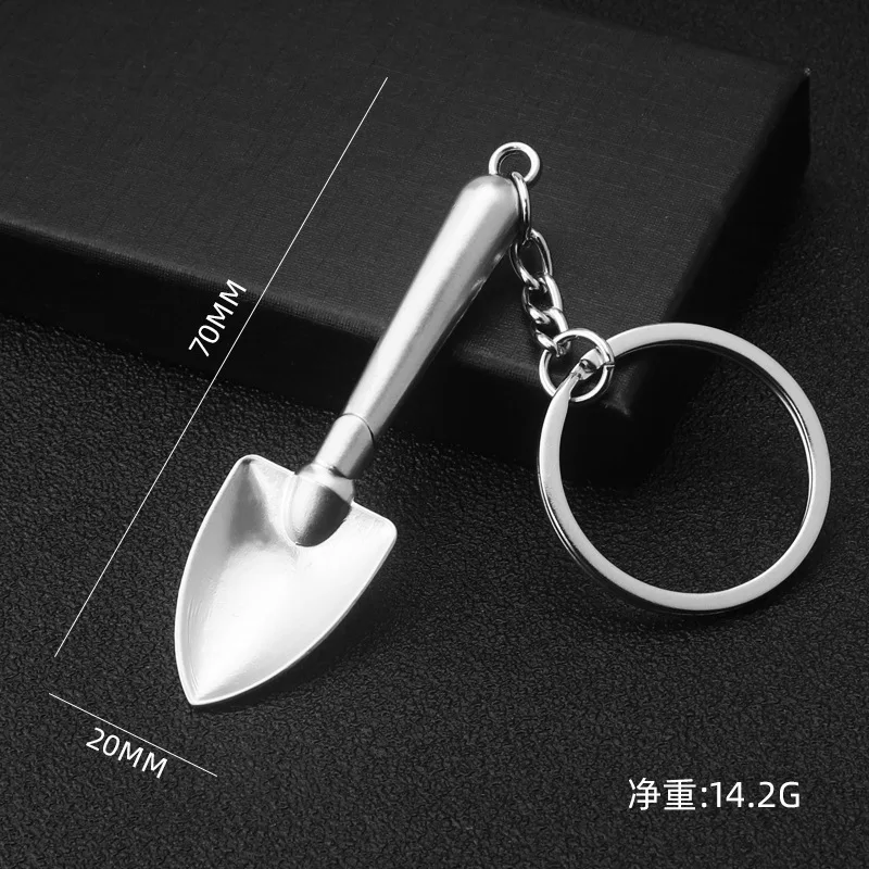 1 piece Novelty Mini Shovel Keychains Metal Spade Keyrings Key Chains Keyfob 3D Shovel Metal Tool Souvenir Trinket Tools