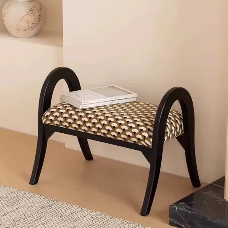 

Кашемировая табуретка-пуф из массива дерева, винтажный дизайнерский маленький табурет для прихожей, подставка для ног в ретро-стиле для гостиной