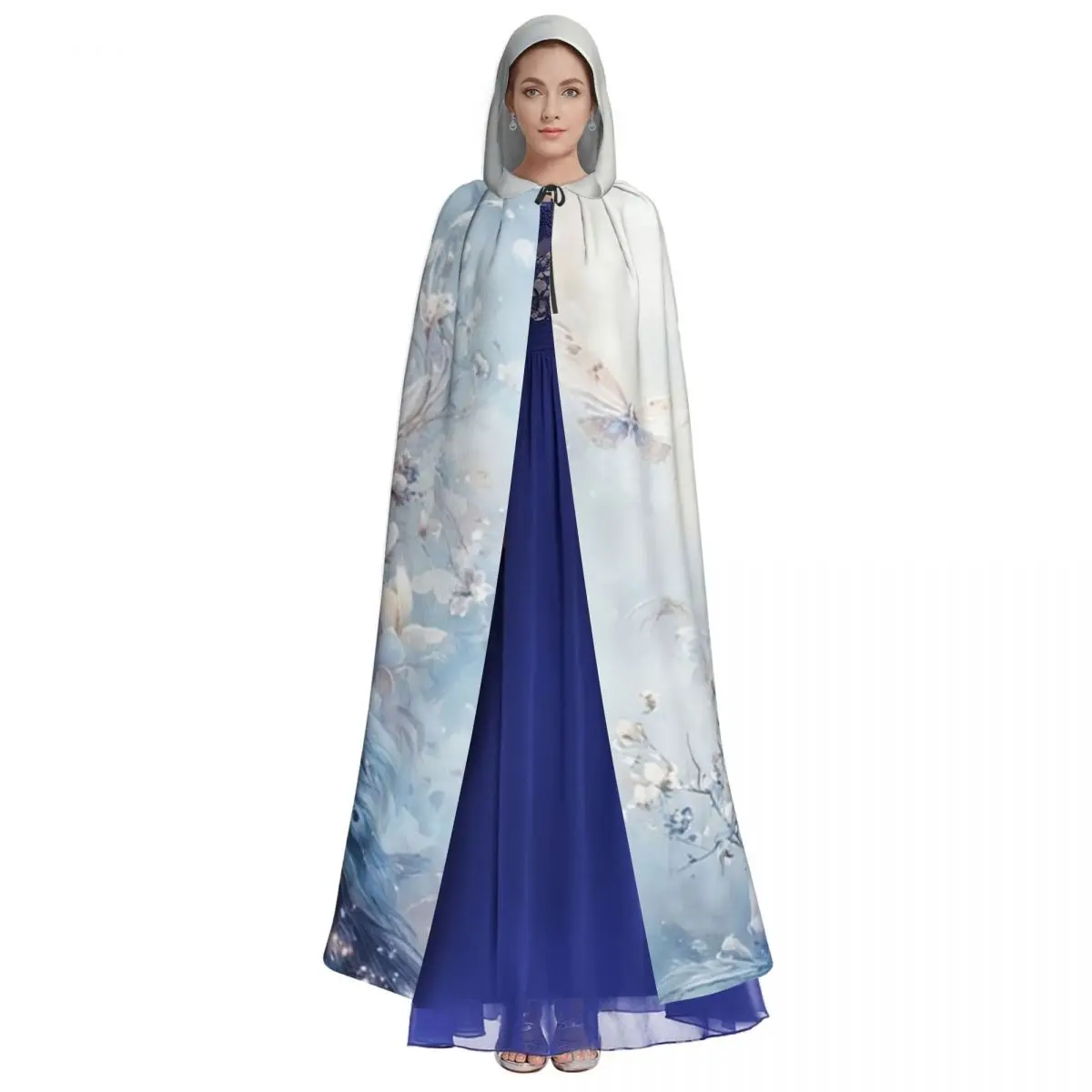 Regal Peacock Nestled Among Delicate Flowers Long Hooded Cloak Witch Medieval Costume Cosplay Cape HalloweenCoat Adult Unisex