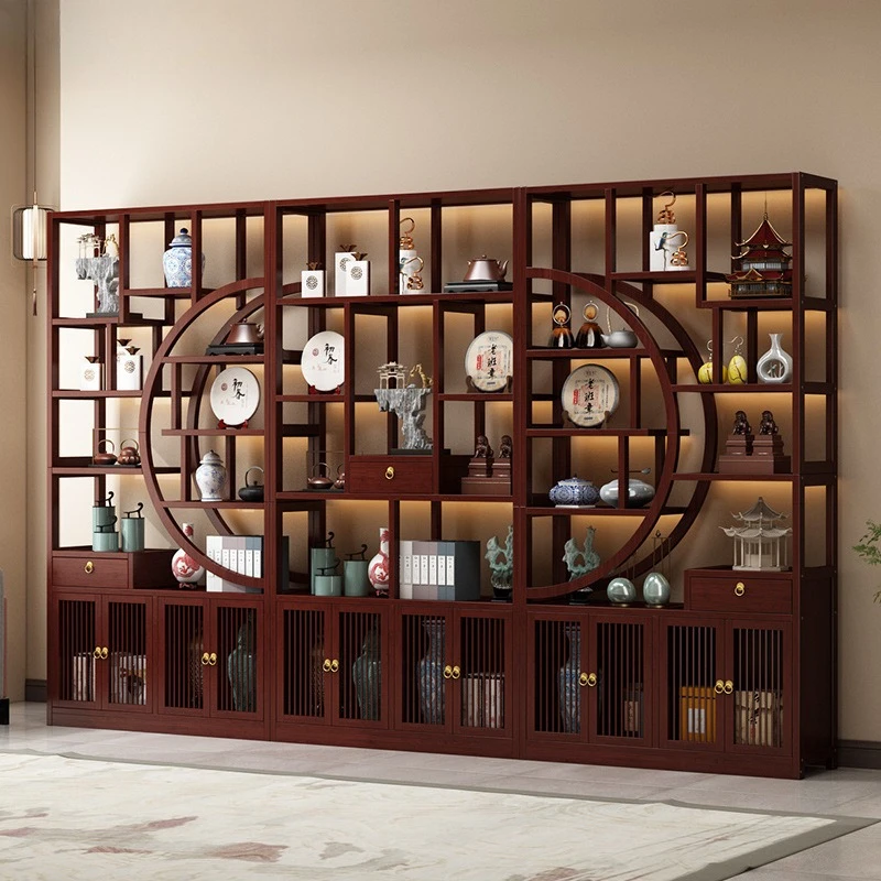 Solid wood Duobao Pavilion tea room partition bookshelf living room tea display cabinet