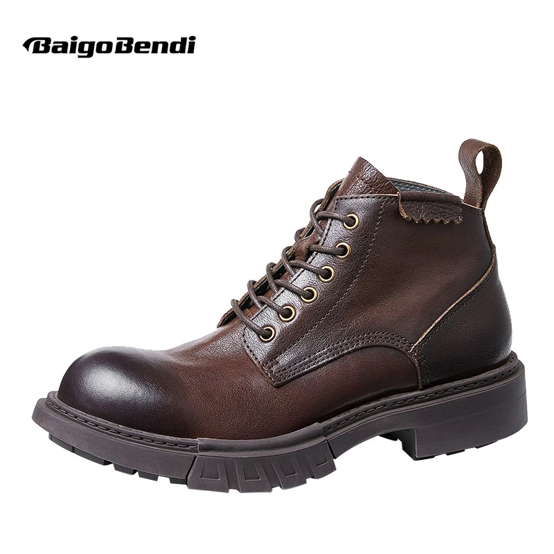 High-Grade Leather Men's Soft Work Boots Cool Man British Retro Thick-sole All-match Winter Shoes Businessman