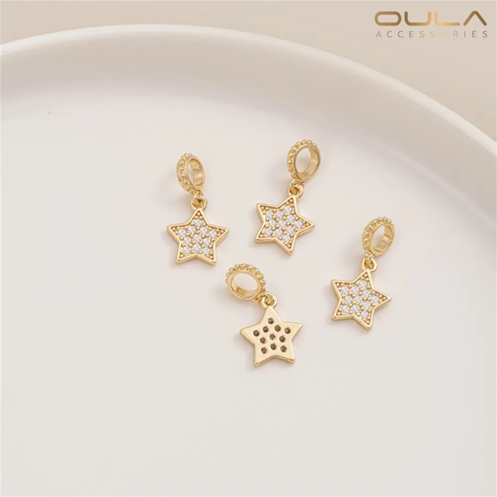 

1PCS 14K Gold-plated Micro-inlaid Zircon Heart-shaped Five-pointed Star and Moon-shaped Pendant, Diy Handcrafted Bracelet Pendan