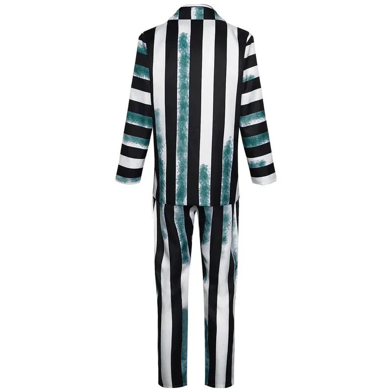 EE01 مايكل كيتون تأثيري حلي تمويه فستان موحد أبيض وأسود مخطط سترة السراويل رجل إمرأة حفلة الهالوين S & 0Ww