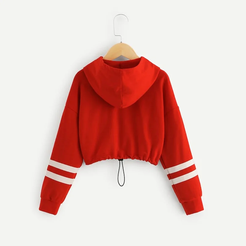 Girls Red Letter Crop Hoodies Tops Spring Korean Fashion Long Sleeve Crop Sweatshirts For Kids