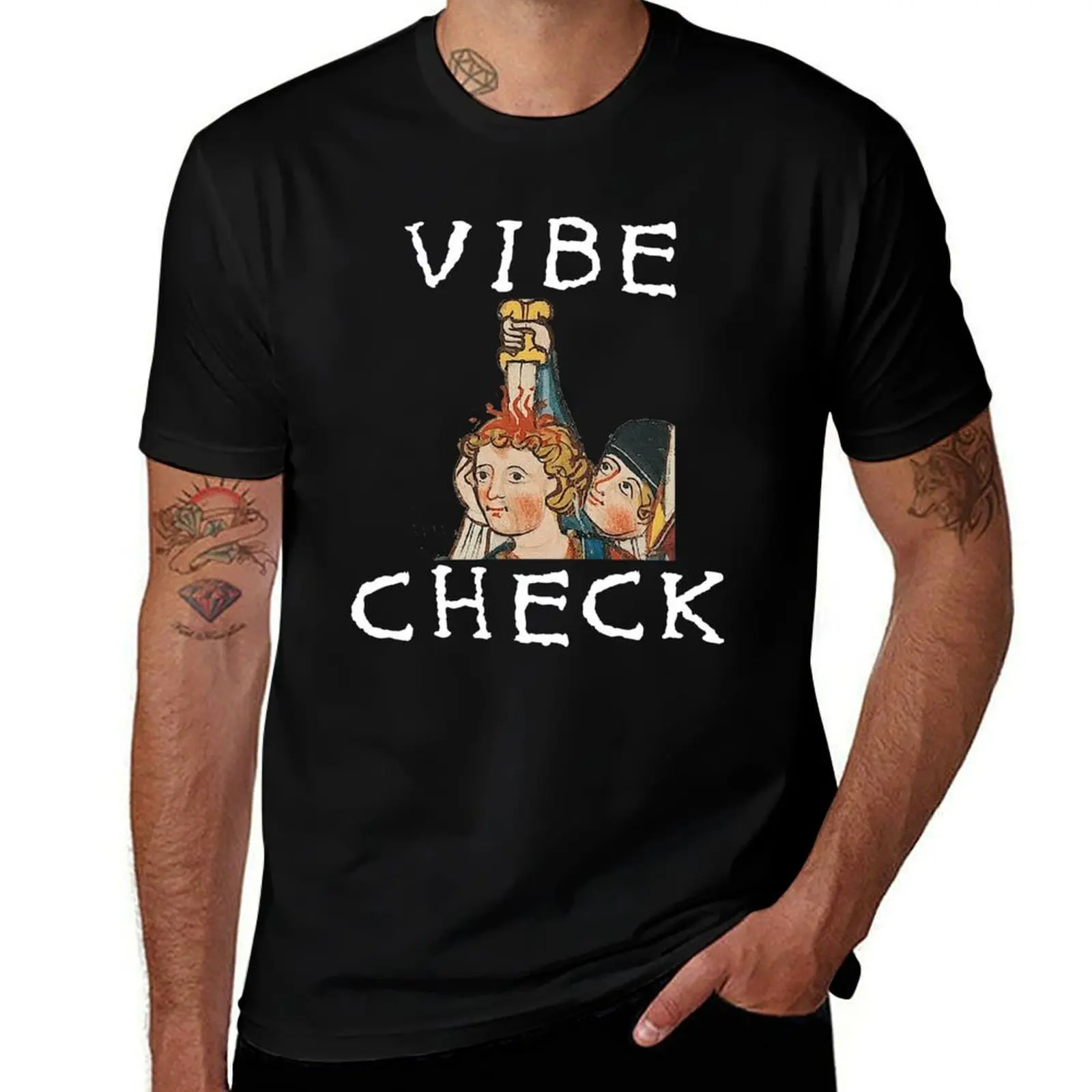 Vibe Check - Medieval, Bayeux Tapestry Meme T-Shirt Basic Daily Outfit Short Sleeve Tee T-Shirt