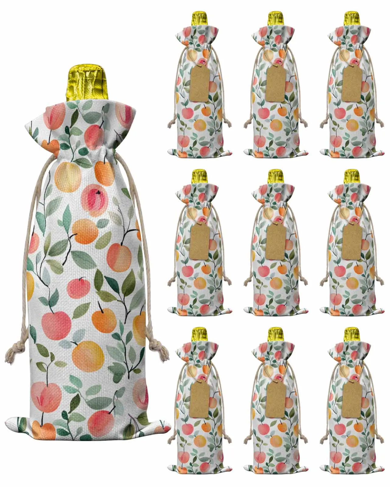 

10pcs Wine Bottle Covers Spring Peach Fruit Leaf Wine Holder Carrier Packaging Bag Wedding Party Decor Gift