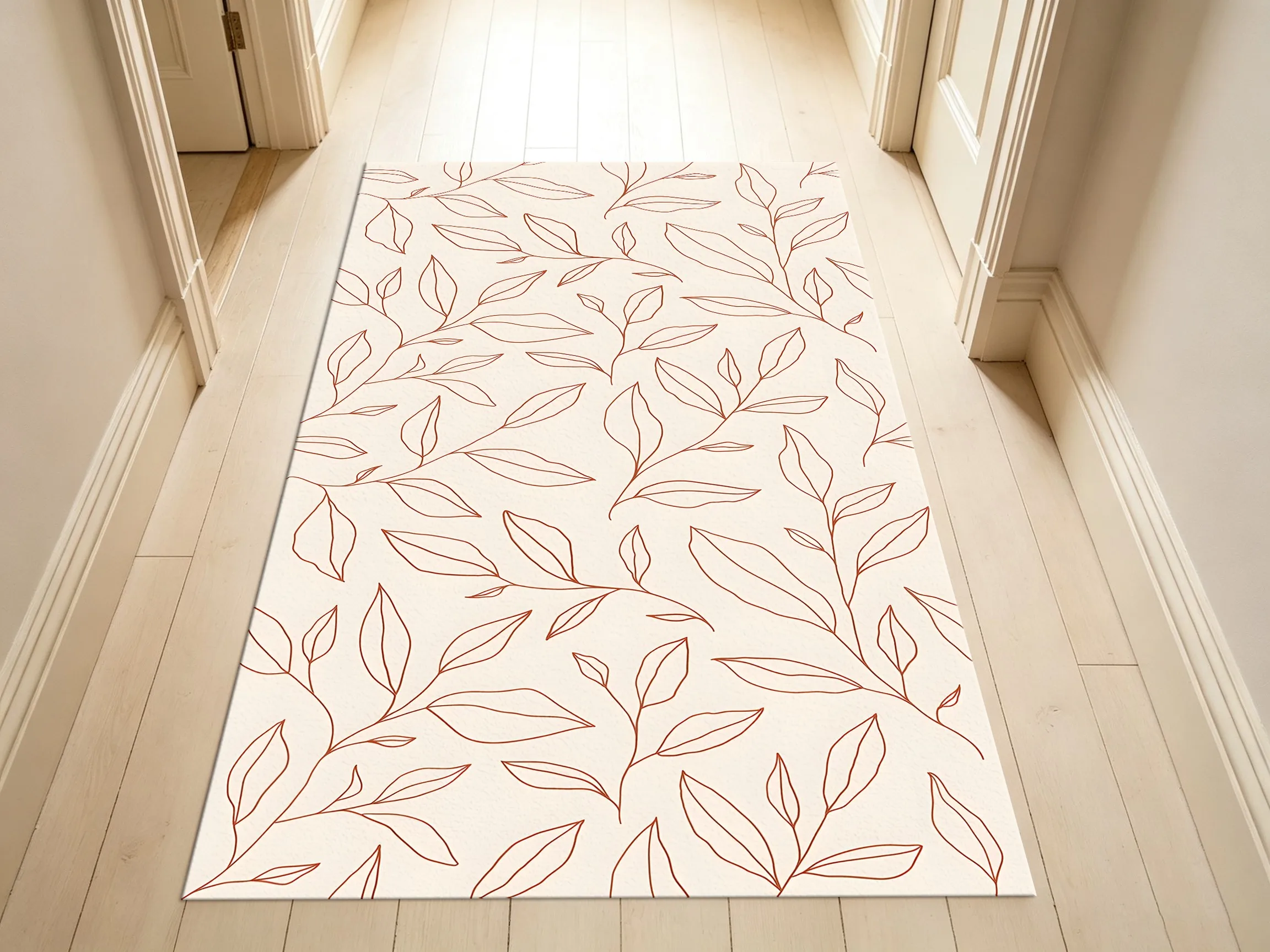 2D Large Rug, Simple Branch & Leaf Line Drawing, Refreshing Soothing Style, Living Room & Bedroom 4