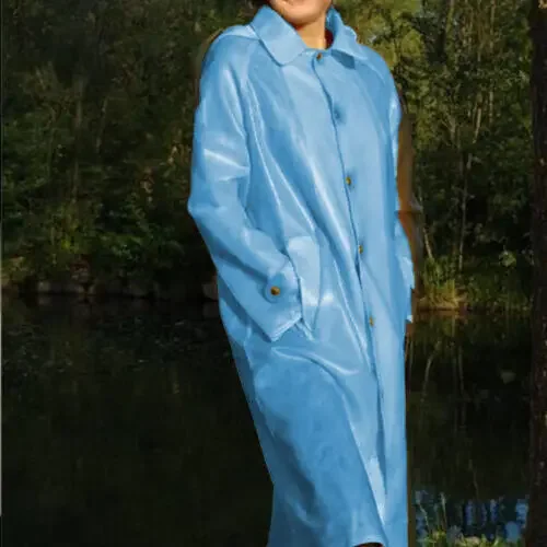 Latex Gummi Mantel Light Blue Top Jacket Coat Hellblau Unisex Handgefertigt Cosplay