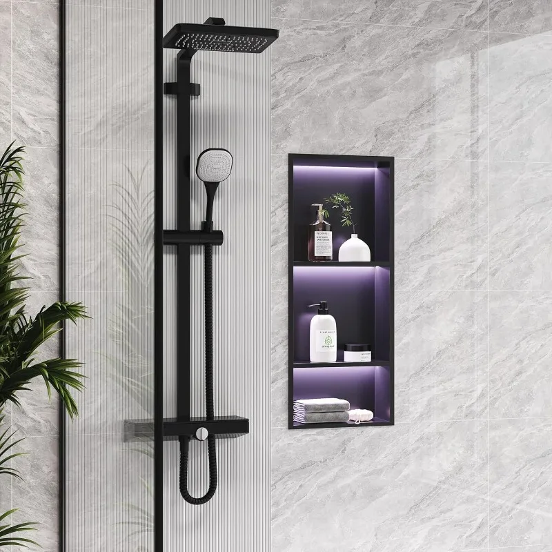 Stainless steel niche cabinet metal toilet embedded niche embedded color light strip finished bathroom toilet bathroom