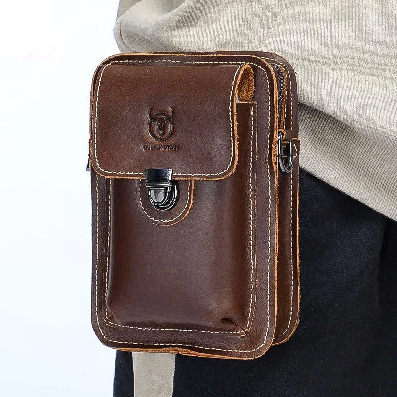 Men's Waist Packs Casual Soft Genuine Cow Leather Cross Belt Mobile Pocket Crossbody Bag