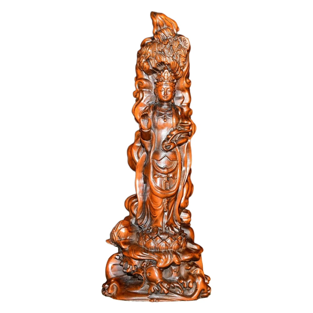 Petite Figurine sculptée en bois, Statue Kwan Yin debout, Base de Lotus, compassion bouddhiste, Protection de grâce, pureté, divinité, harmonie