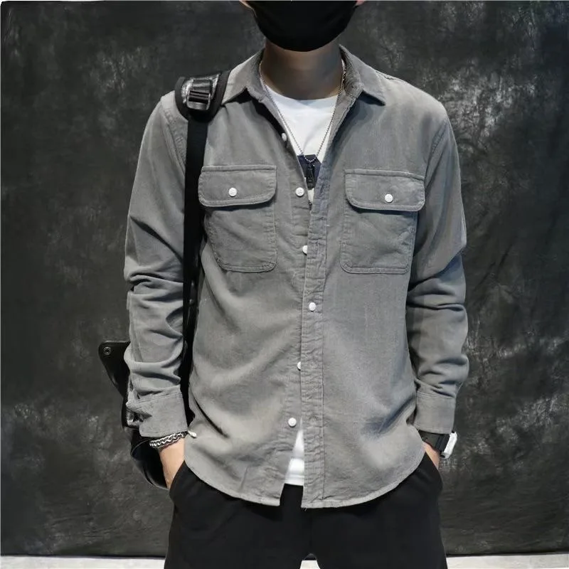 

Ретро-японская вельветовая рубашка с длинным рукавом для мужчин, свободная, износостойкая верхняя одежда, повседневная молодежная рабочая одежда, осень-зима