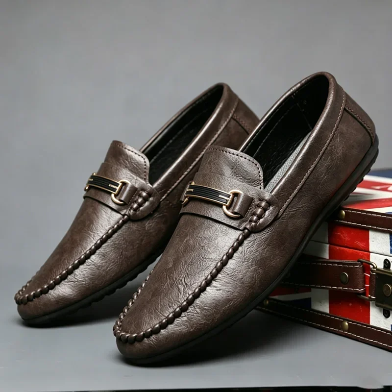 British style Leather Loafers For Men Big Size 46 Lazy Shoes Comfy Slip on Casual Shoes Man Breathable Flat Men's Office Shoes