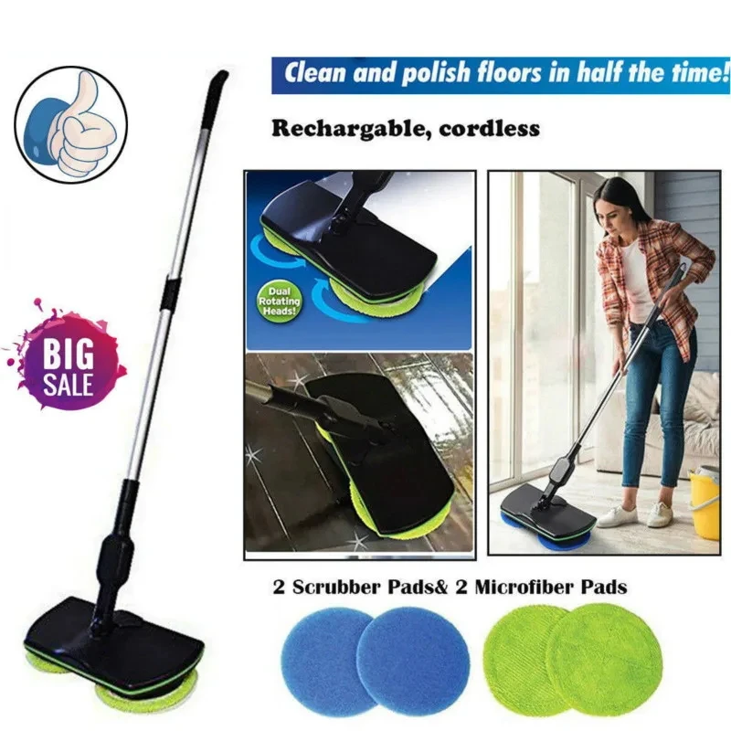 Mop สําหรับล้างพื้น Spin Maid ชาร์จไร้สายขับเคลื่อนทําความสะอาด Scrubber Polisher Mop ชั้นเครื่องมือทําความสะอาดในครัวเรือน