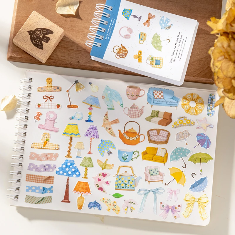 50 pcs Little Things For Healing Shop Series Coil Sticker Book Daily Home Goods Pattern DIY Decor for Journal Scrapbook Collage