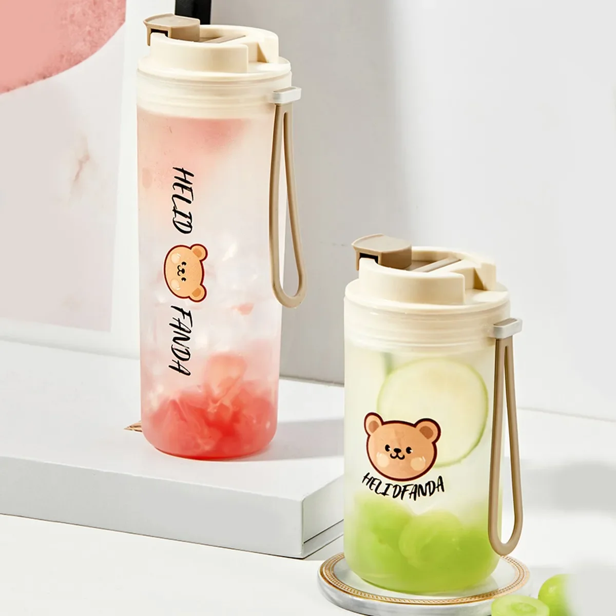 350/550ML Portable Tumbler With Lid & Rope Transparent Plastic Water Cup For Student Kids Heat-Resistant Leak-proof Water Bottle