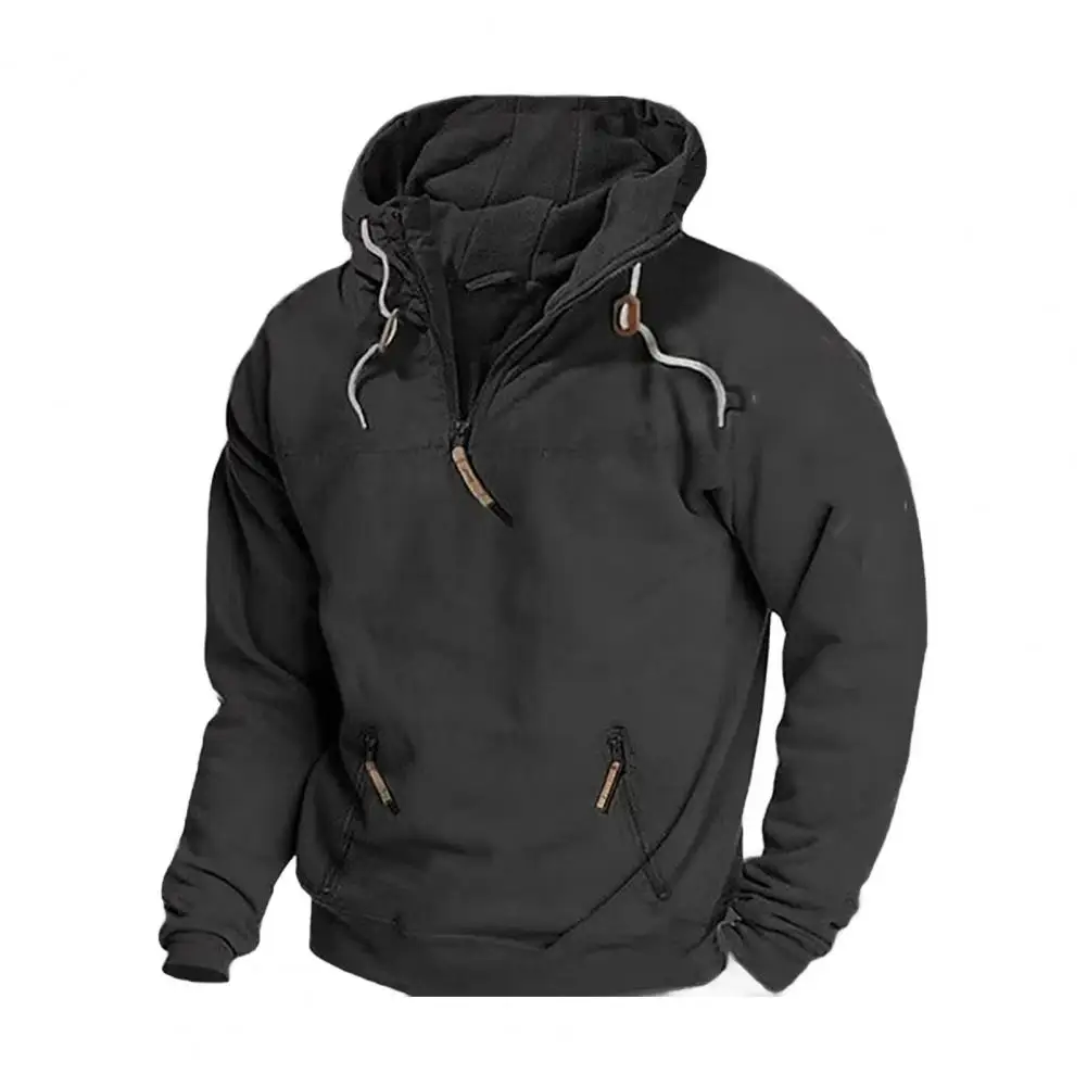 Männer Retro Hoodie Männer Baumwolle Hoodie Vintage Stil Halb Zipper Hoodie mit Kordelzug Tasche für Männer Einfarbig Lose für Herbst