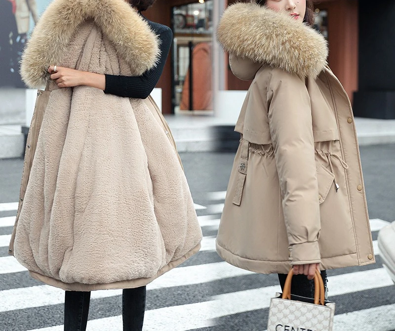 2025 Winter Women's Medium Length Cotton Jacket with Velvet and Waist Collection Short Coat