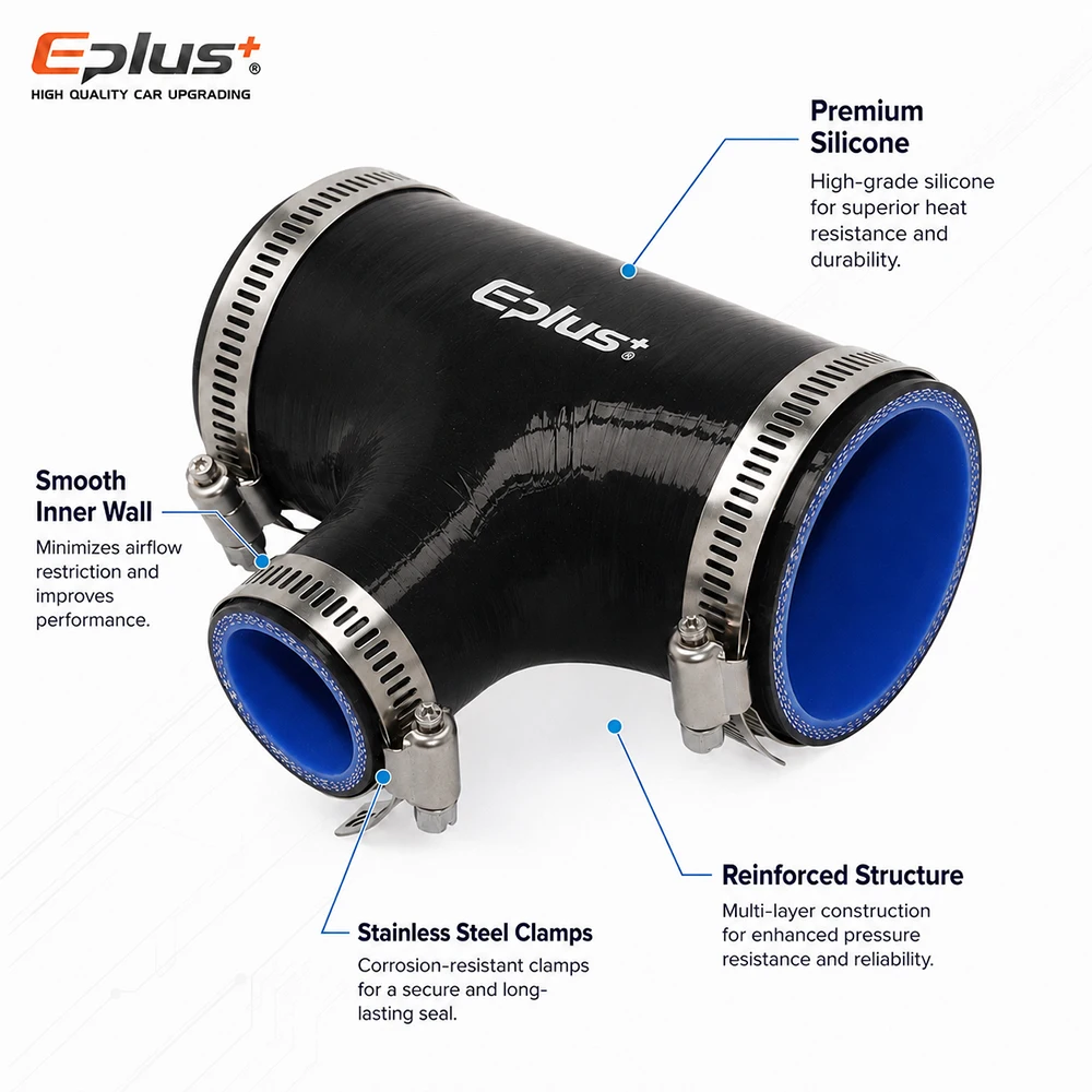 EPLUS Schwarzer Silikonschlauch 3-Wege T-förmiger Turbo-Ansaugschlauch Universeller Verstärkter Lufteinlass-Schlauch Silikagel-Kupplungsadapter – Detail 5