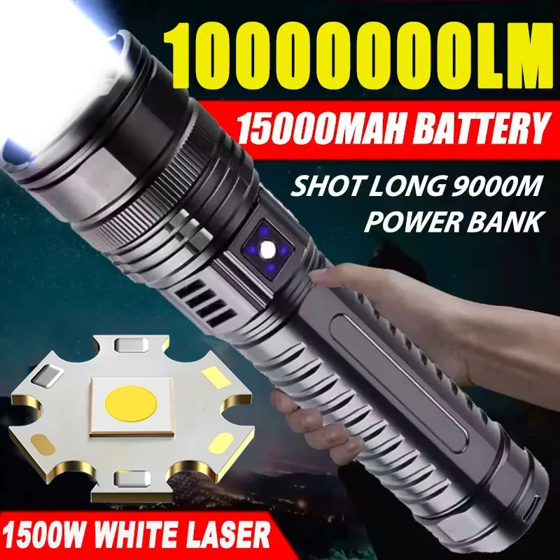Most Powerful Long Range LED Flashlight USB Rechargeable Super Bright  Tactical Torch Lantern With Luminous Strips Outdoor Lamp