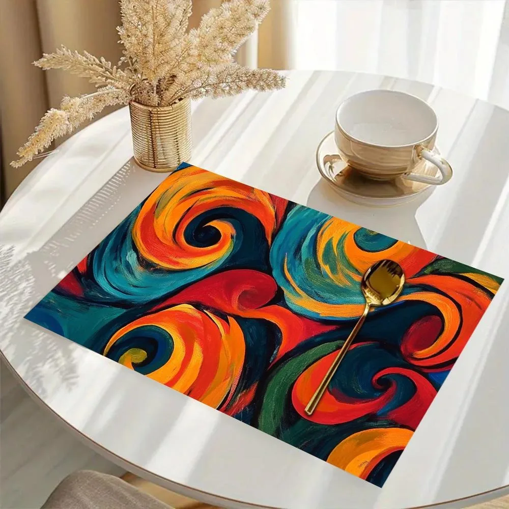 Colorful Fluid Art Table Mats Vivid Swirling Brush Texture Painting Pattern Placemat for Creative Home Dinner Decor