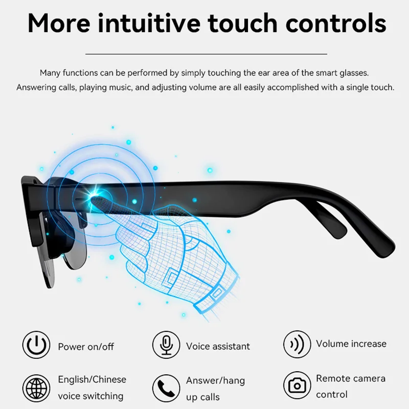 Okulary Lenovo Smart Bluetooth z dotykowym sterowaniem, funkcją rozmów bez użycia rąk, muzyką, zdalnym sterowaniem kamerą, asystentem głosowym do podróży i sportu, okulary przeciwsłoneczne. — zdjęcie produktu 5