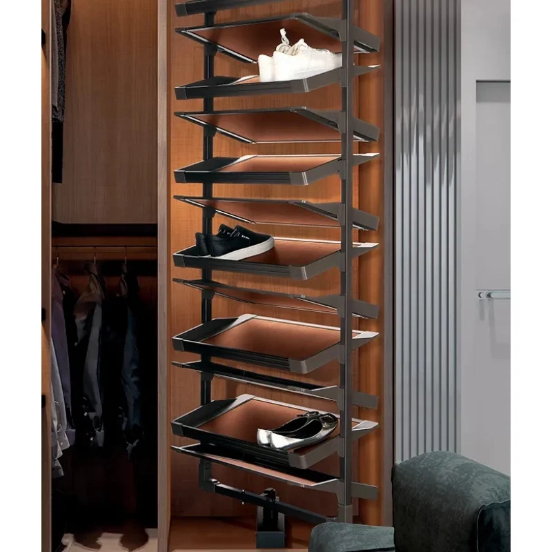 Bedroom Closet Wardrobe Accessories Soft Closing Rotating Shoe Holder Adjustable Height Revolving Shoe Rack Storage Organizer