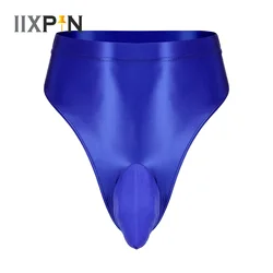 Mens Glossy High Waist Briefs Bulge Pouch Thongs Elastic Waistband Panties Underpants Underwear Solid Swimming Bottom Swimwear