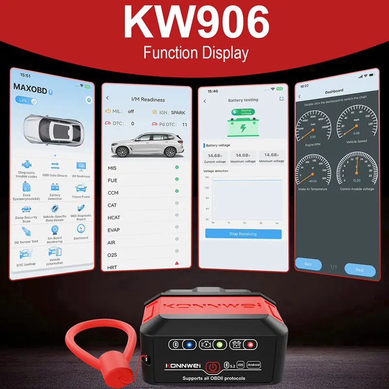 KONNWEI KW901 KW902 KW903 KW905 KW906 ELM327 V1.5 OBD2 Car Fault Scanners OBDII Diagnostic Tools For Android/IOS Code Readers