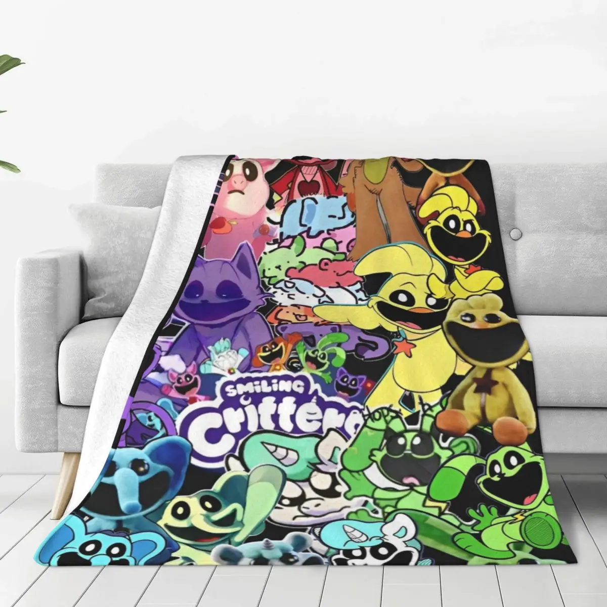 S-Smiling Critters Flannel Blanket Cartoon Catnap Dogday Video Game Soft Throw Blanket for Bed Travel Bedspread Sofa Bed Cover