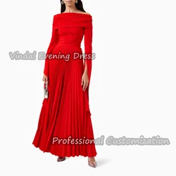 Vindal Prom Off-the-shouler Ruffle Ankle Length luxurious Built-in Bra Crepe A-Line Elegant Long Sleeves Saudi For Woman 2024