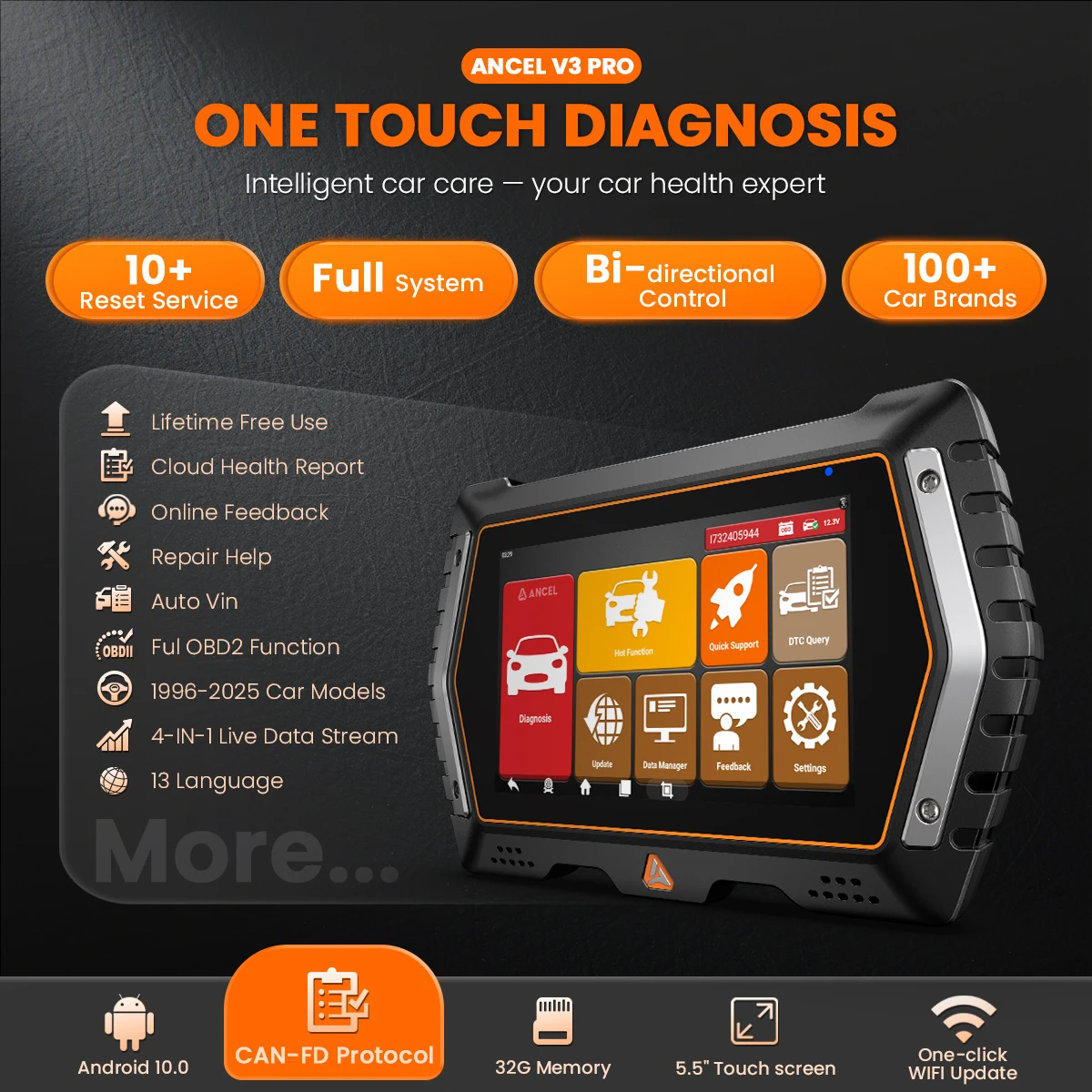 ANCEL V3 pro OBD 2 車両診断ツール 双方向制御 OBDII スキャナー 10リセット 全システム対応 vs ANCEL X6