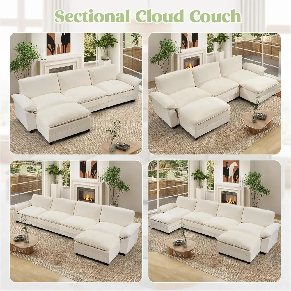 

154" modular sectional sofa,comfy cloud couch sectional sofa with ottoman,u shaped 6-seat chenille sleeper deep seat sofas