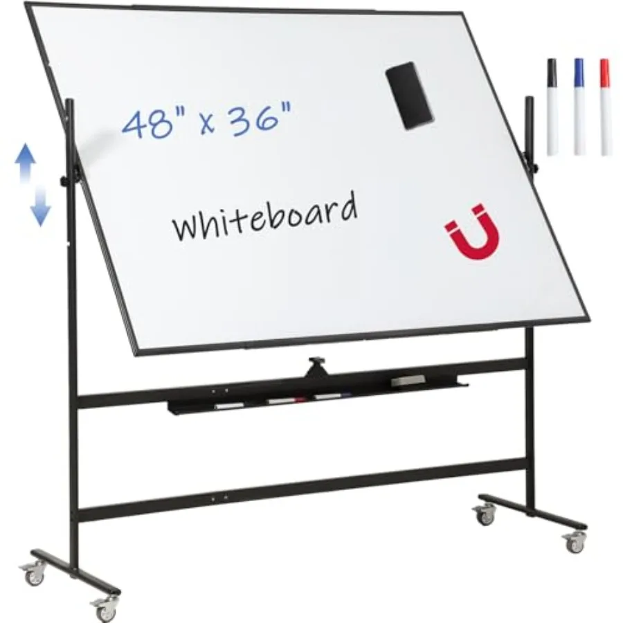 

Магнитная мобильная доска для записей 48x36 дюймов на колесиках, двусторонняя, сухостираемая, с регулируемой по высоте и углу наклона подставкой-мольбертом