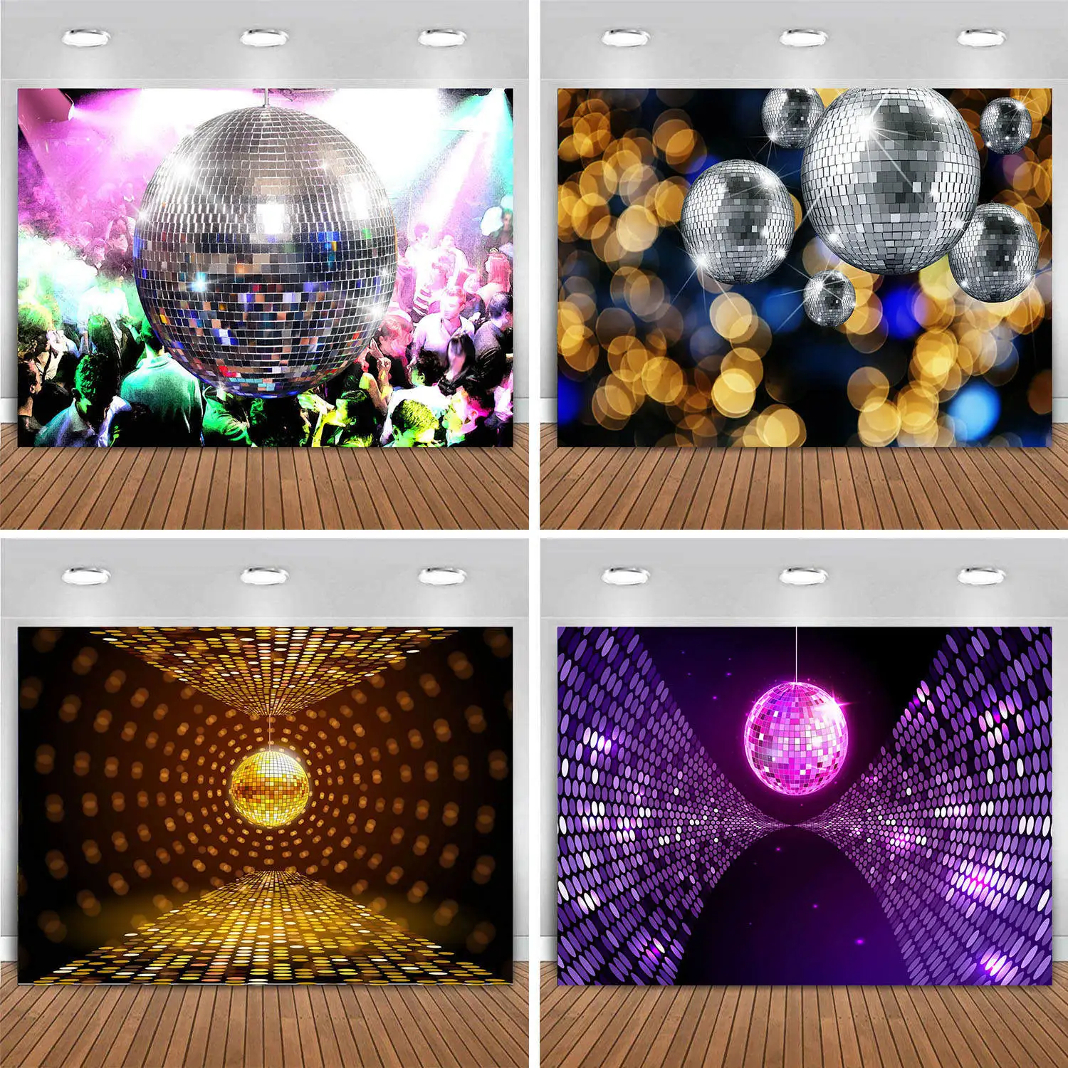 

Disco Theme Birthday Party Decor Backdrop Back to 50s 70s 80s 90s Glitter Ball Neon Night Stage Rose Gold Photography Background