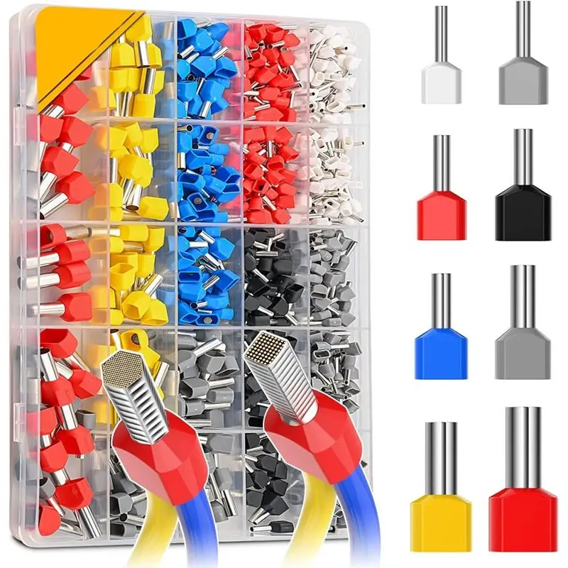 ABZS Twin Wire End Ferrules Set, 600 Pieces Insulated Twin Wire End Ferrules Multicoloured Insulation Sleeves Set