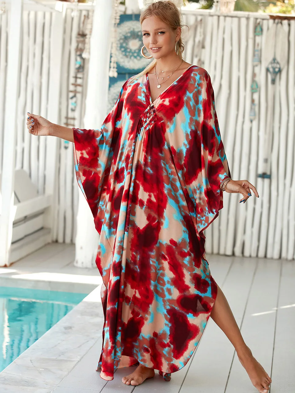 Sexy stampato Boho lungo caftano Bikini Cover Up per le donne Beach Wrap Dress tunica Robe De Plage Summer Female Holiday Beachwear