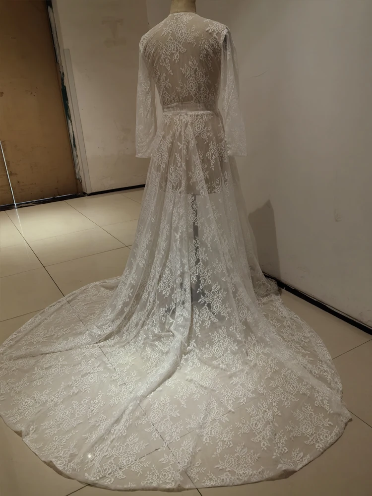 Lace Wedding Robe Long Jacket Wedding Coat Sweep Train Wedding Capes Wrap Bolero Lace Wedding Robe Tulle Shrug Customized