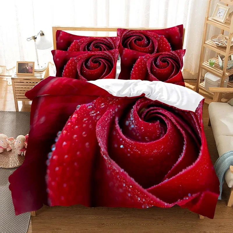 Flower Red Rose Wedding Bedding Super Comfortable Double King Size Duvetcover 2pcs Pillowcase Home Textile Cover Sets For Beds