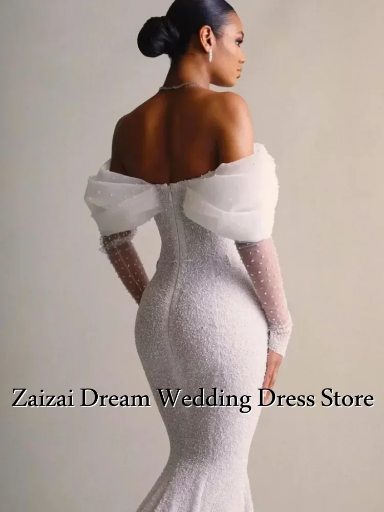 Customized Luxury Detachable 2 In 1Mermaid Wedding Dress Lace Sequins with Train V Neck Full Sleeve Bride Gown Vestido De Novia