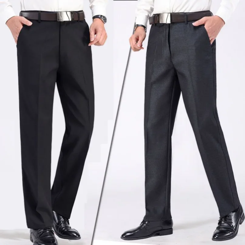 High Waist Men\'s Summer Suit Pants High Quality Straight Business Autumn Dress Formal Pants Big Size Classic Trousers Gozbkf