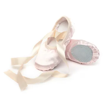 Hot Sale Kids Girls Pink Dance Wear Satin Ribbon Soft Sole Ballet Shoes Wholesale