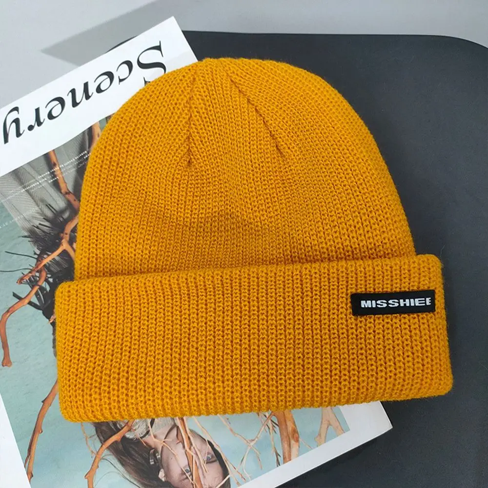 Cute All-match Tag Autumn Winter Skullies Colth Korean Style Caps Letter Knitted Hat Wool Hat Women Woolen Beanies