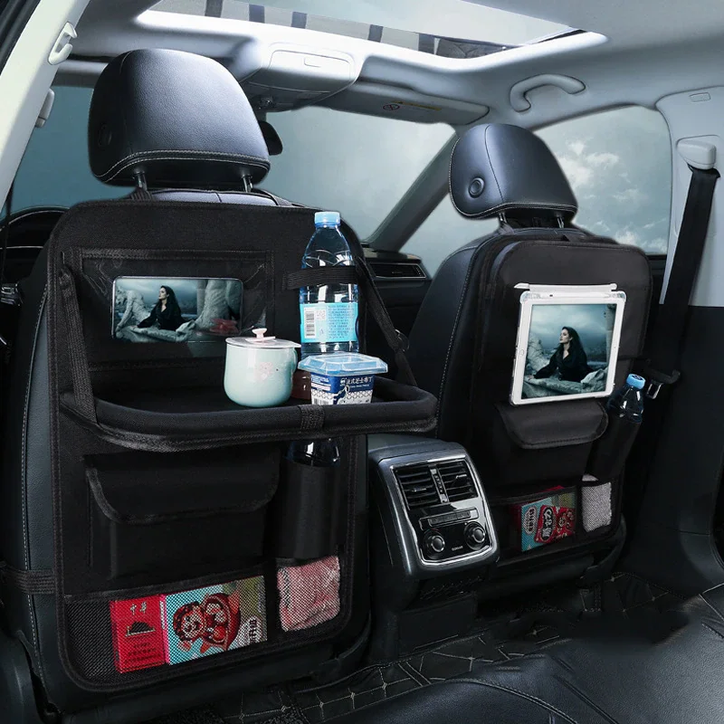 Car Backseat Organizer with Tablet Holder Car Seat Protector Mat with Foldable Table Tray Car Seat Back Storage Bag