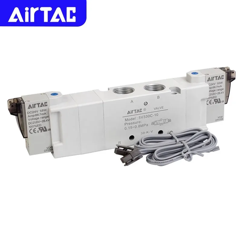 AIRTAC 5V130C-06/M5 5V230C-08 5V330C-10 E P Original Pneumatic 5/3 Way Double Solenoid Valve Reversing Valve 12V 24V 110V 220V