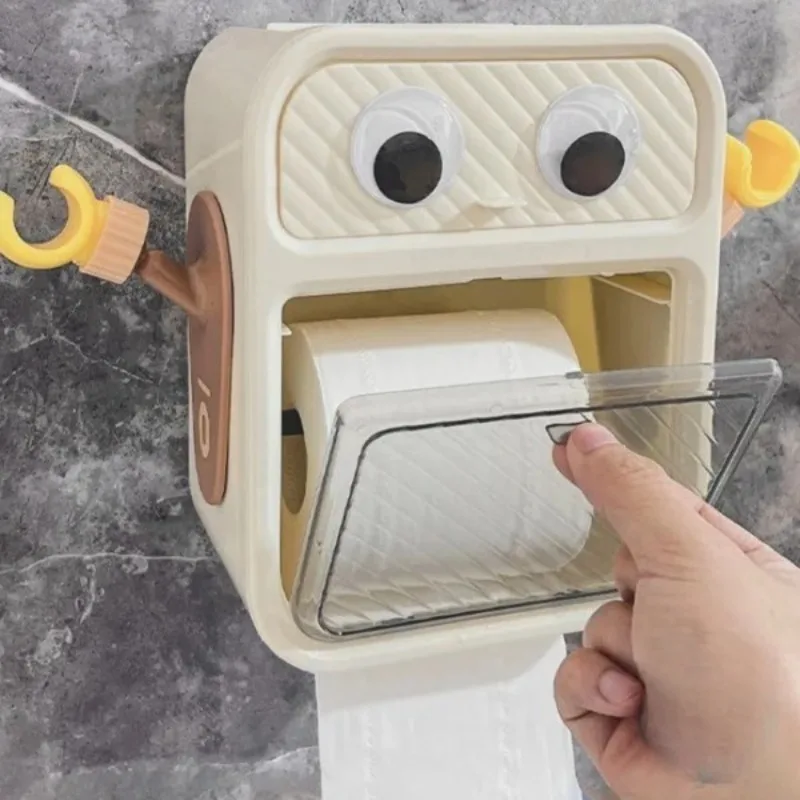 

Cartoon Tissue Box, Visible Wall-Mounted Roll Paper Holder, No-Drill Toilet Paper Rack, Bathroom Paper Storage Organizer