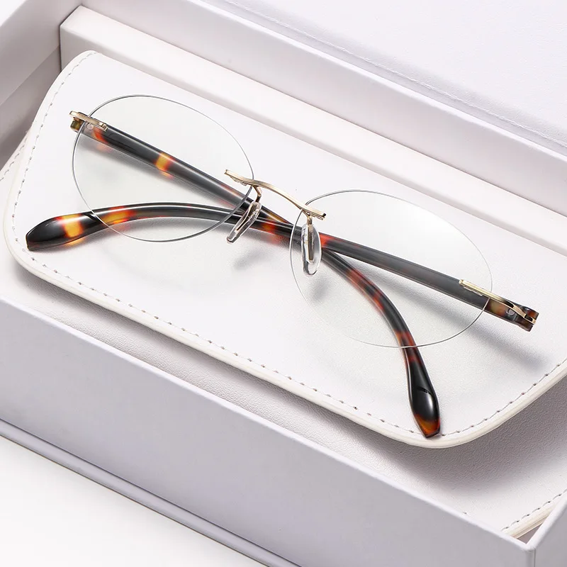 Stylish Frameless Oval Reading Glasses Luxury High-Definition Blue Light-Blocking Presbyopia Glasses for Women Diopter 0 To +4.0