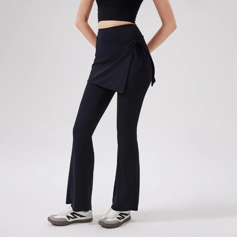 

Двухслойные расклешенные брюки-клеш для йоги и фитнеса с юбкой-накладкой для прикрытия ягодиц