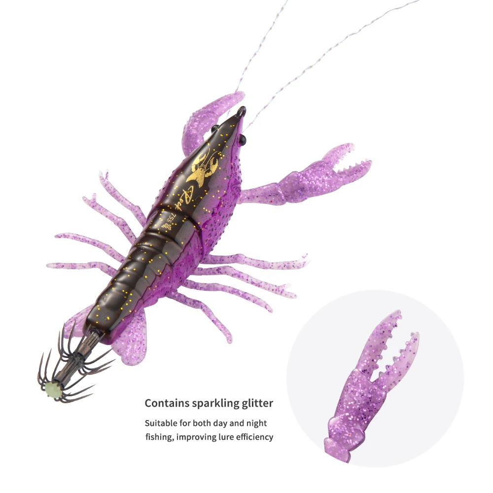 15g UV Glow Artificial Crawfish Fishing Lure wooden shrimp bait Freshwater Saltwater Luminous Night Fishing Lures